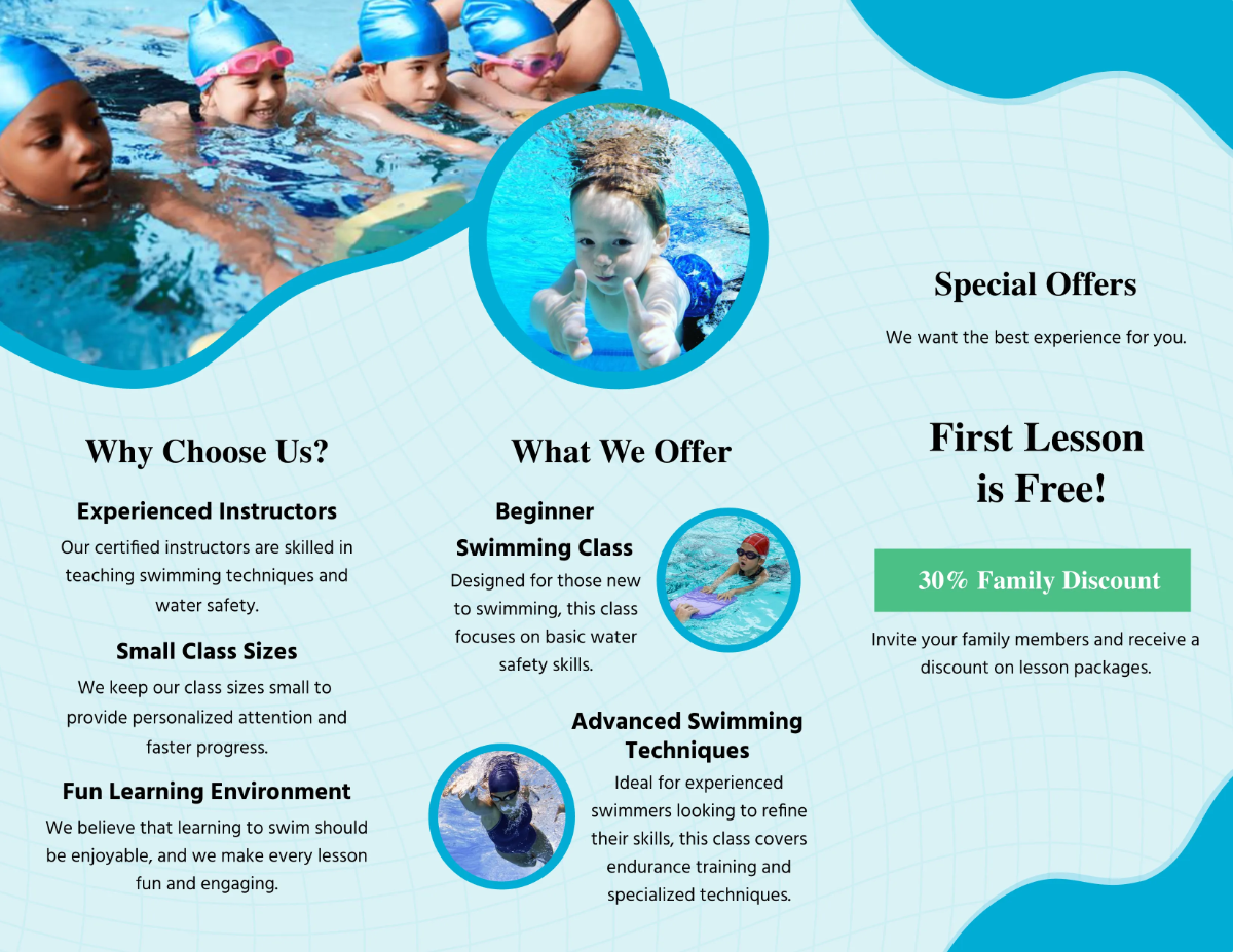 Free Swimming Lesson Brochure Template to Edit Online
