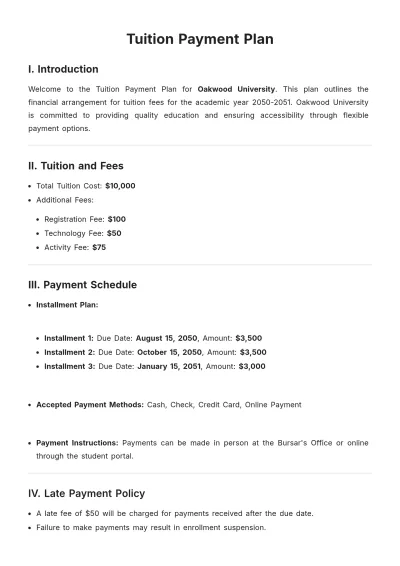 Free Tuition Payment Plan Template to Edit Online