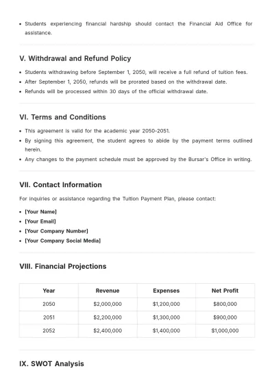 Free Tuition Payment Plan Template to Edit Online