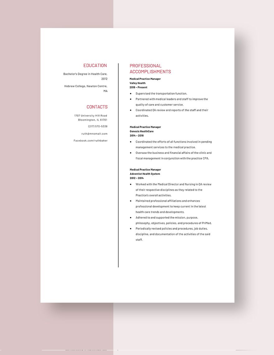Medical Practice Manager Resume