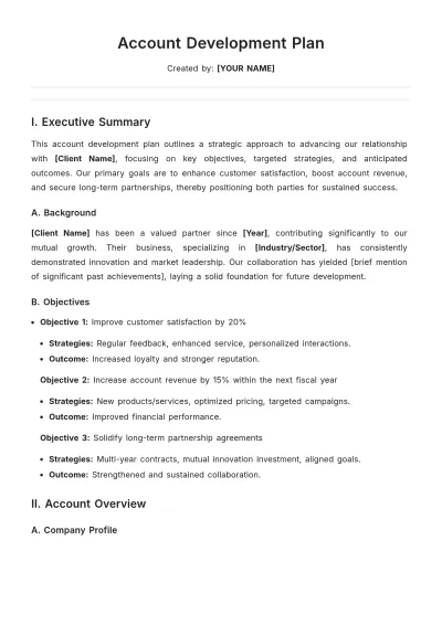 Free Account Development Plan Template to Edit Online