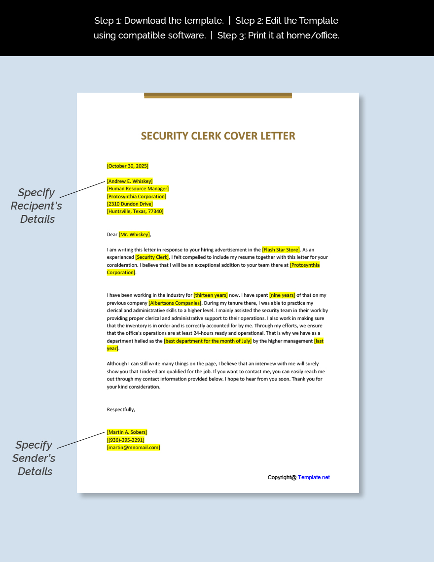 Security Clerk Cover Letter