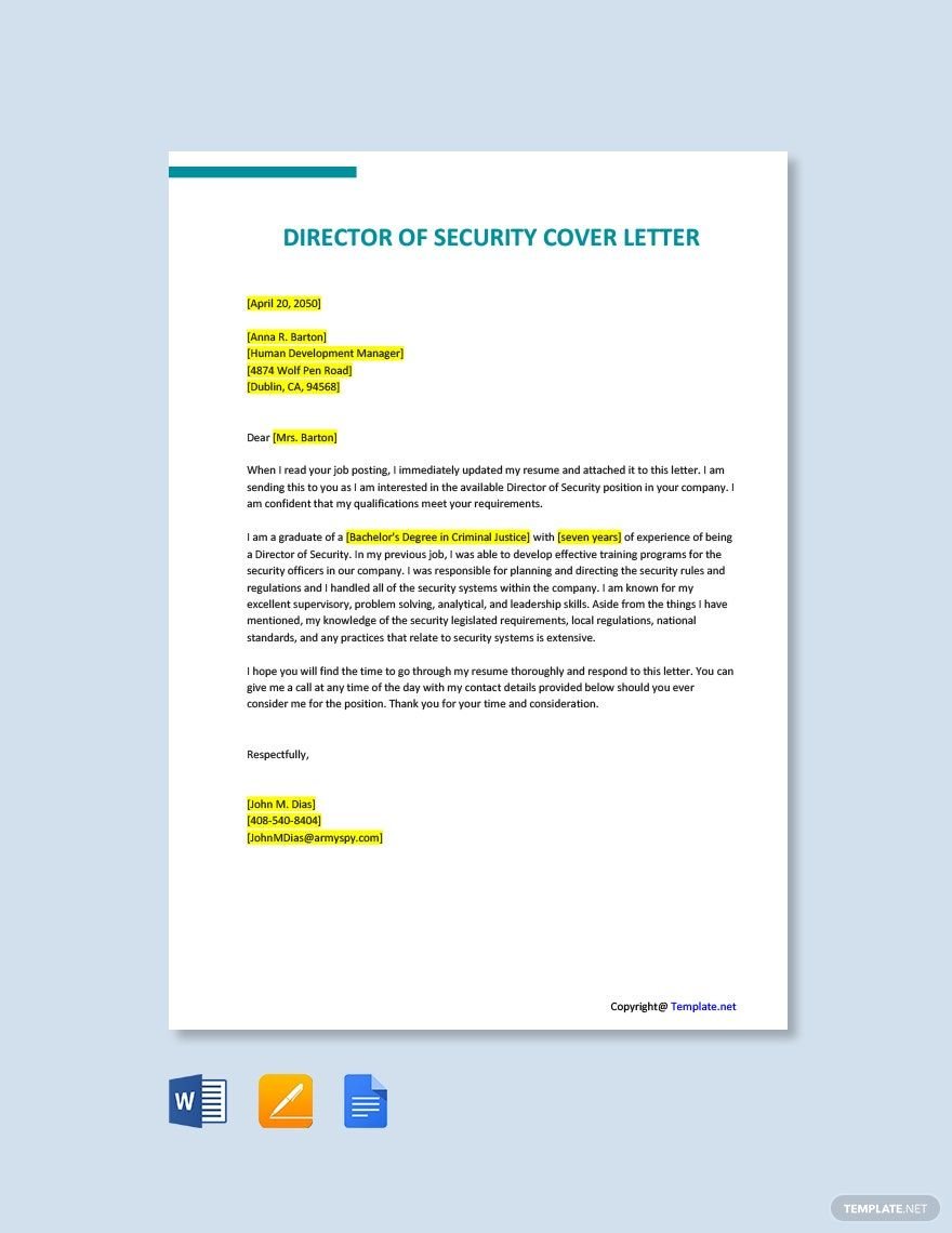 Director of Security Cover Letter