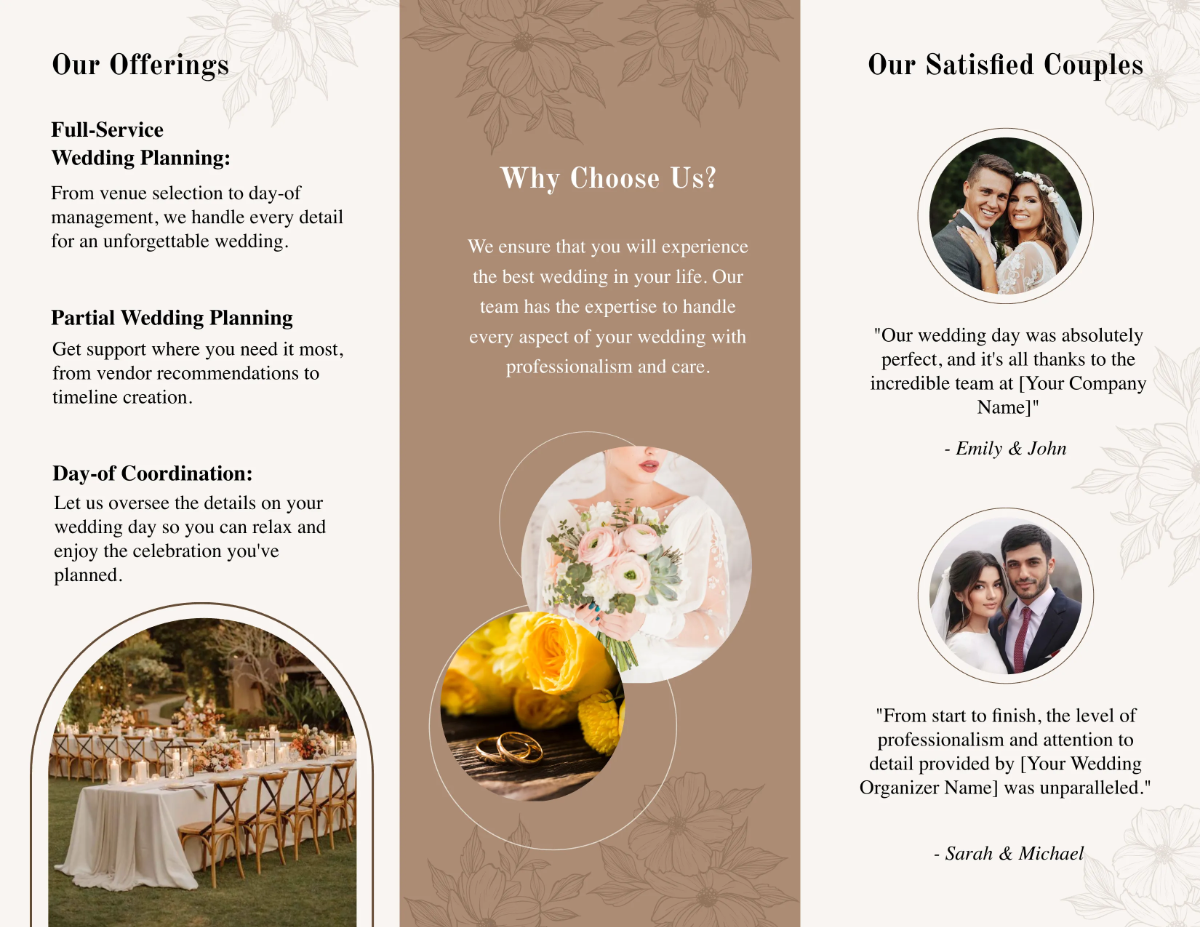 Free Wedding Organization Brochure Template to Edit Online