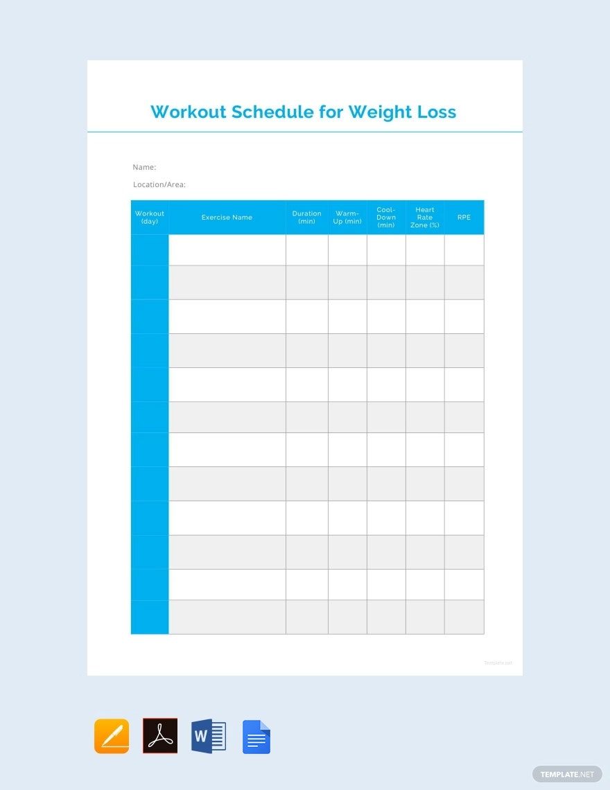 Workout Schedule for Weight Loss Template