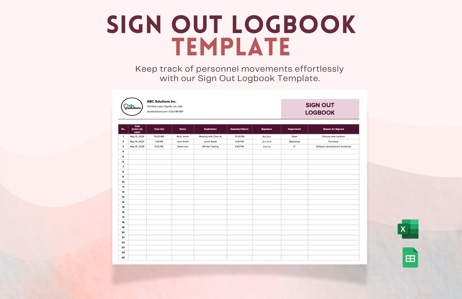 Sign Out Logbook Template