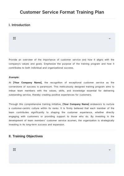 Free Customer Service Format Training Plan Template to Edit Online