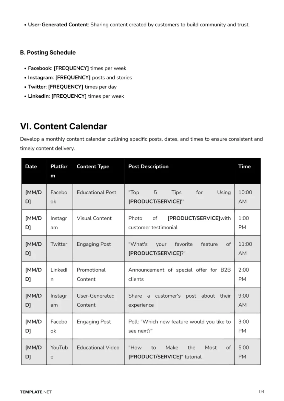 Free Social Media Plan For Small Business Template to Edit Online