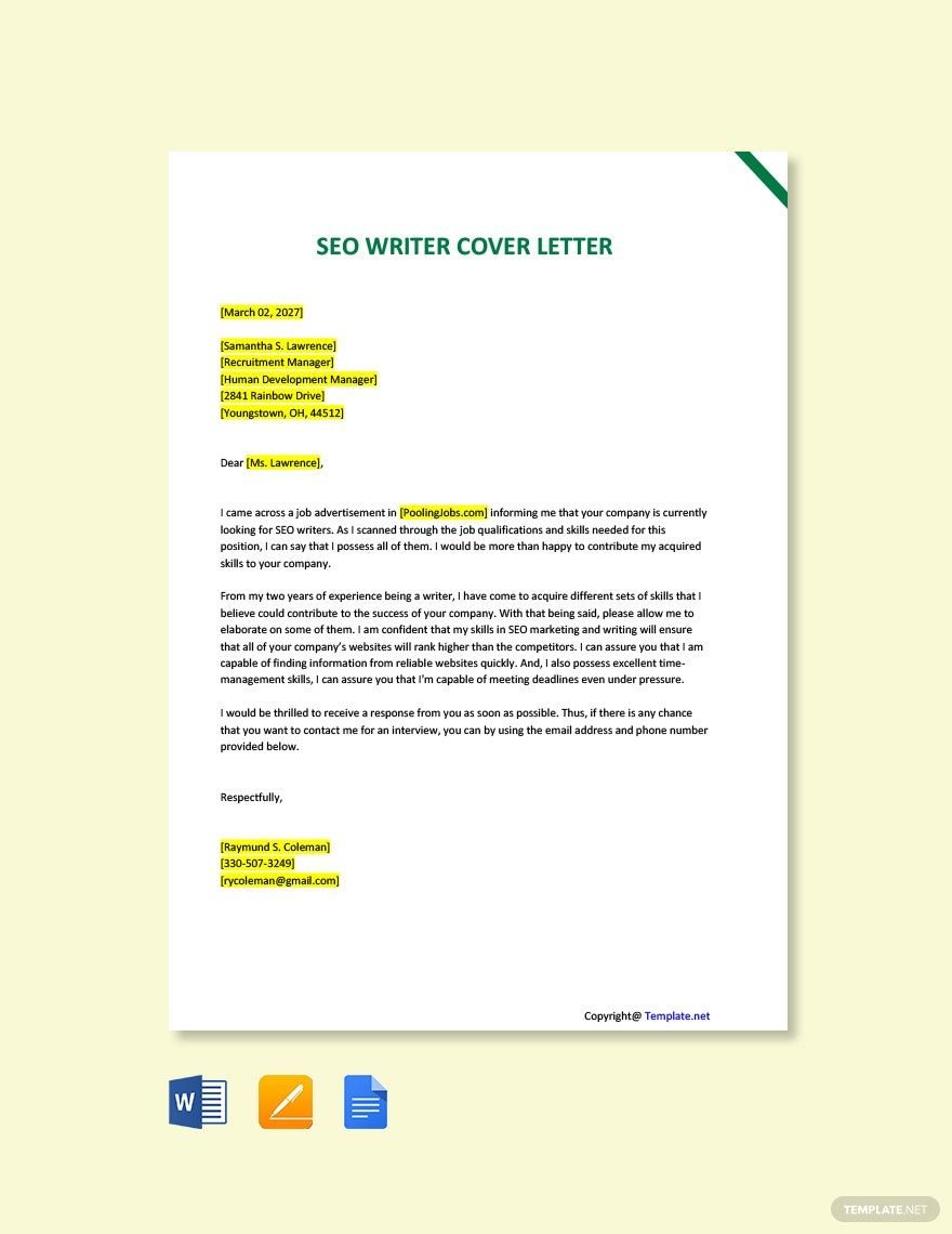 SEO Writer Cover Letter