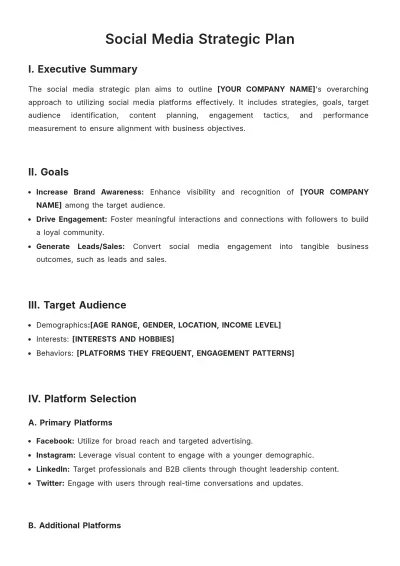 Free Social Media Strategic Plan Template to Edit Online