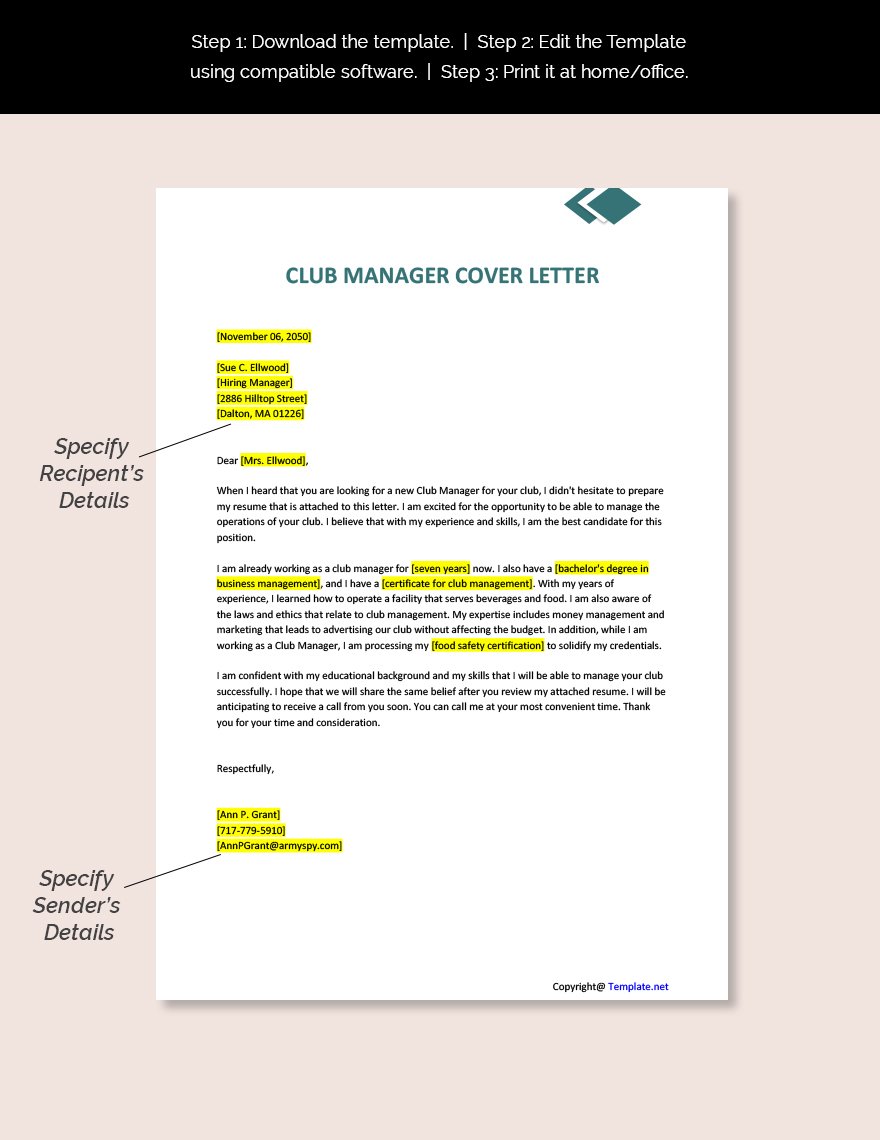Club Manager Cover Letter