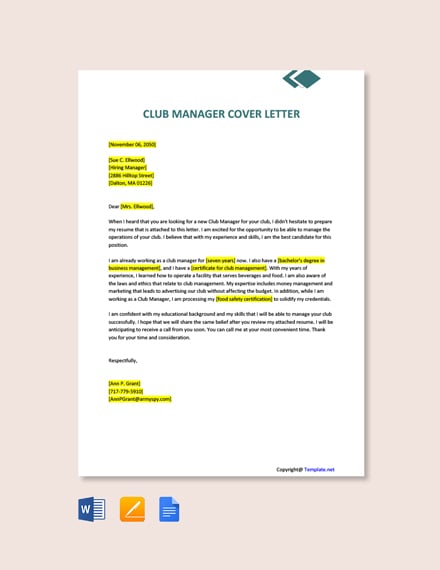 application letter for club manager