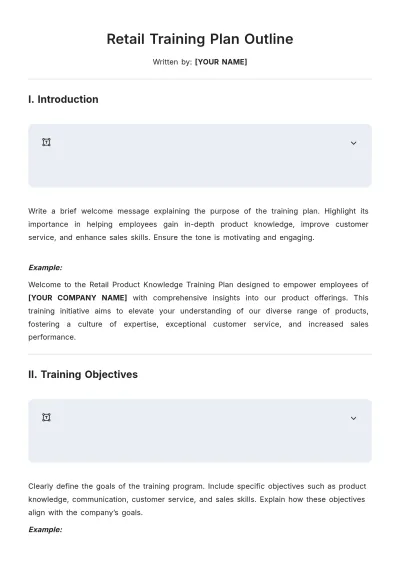 Free Retail Training Plan Outline Template to Edit Online