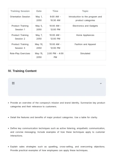 Free Retail Training Plan Outline Template to Edit Online