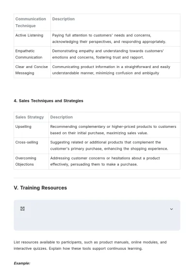 Free Retail Training Plan Outline Template to Edit Online