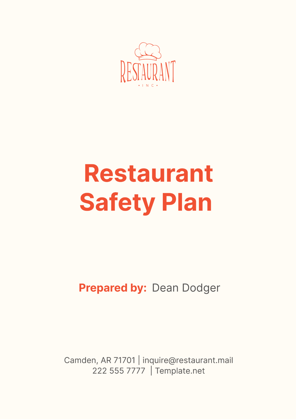 Restaurant Safety Plan Template