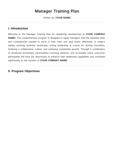 Free Manager Training Plan Template to Edit Online