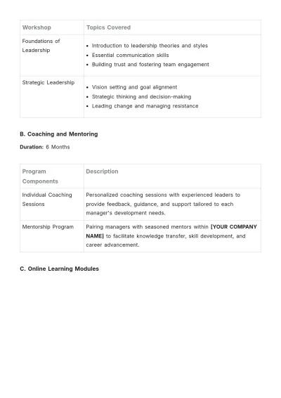 Free Manager Training Plan Template to Edit Online
