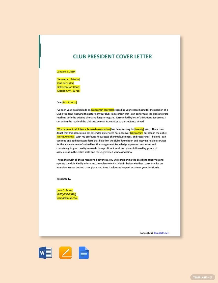 Club President Cover Letter