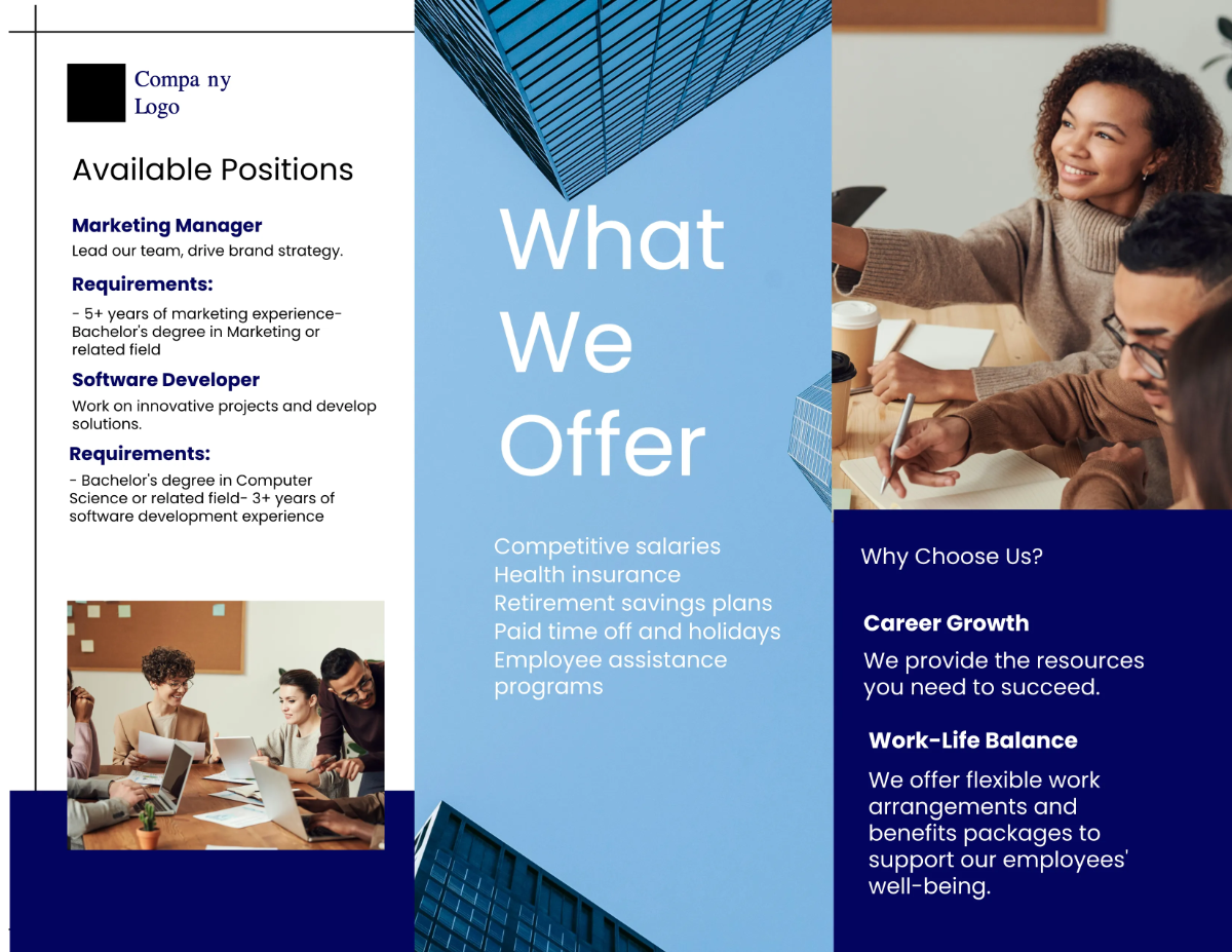 Free Employee Recruitment Brochure Template to Edit Online