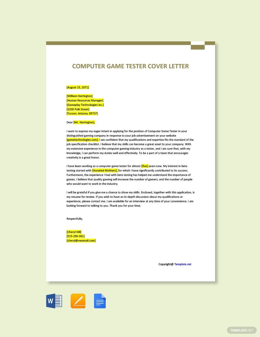 Free Automation Tester Cover Letter Template Google Docs, Word