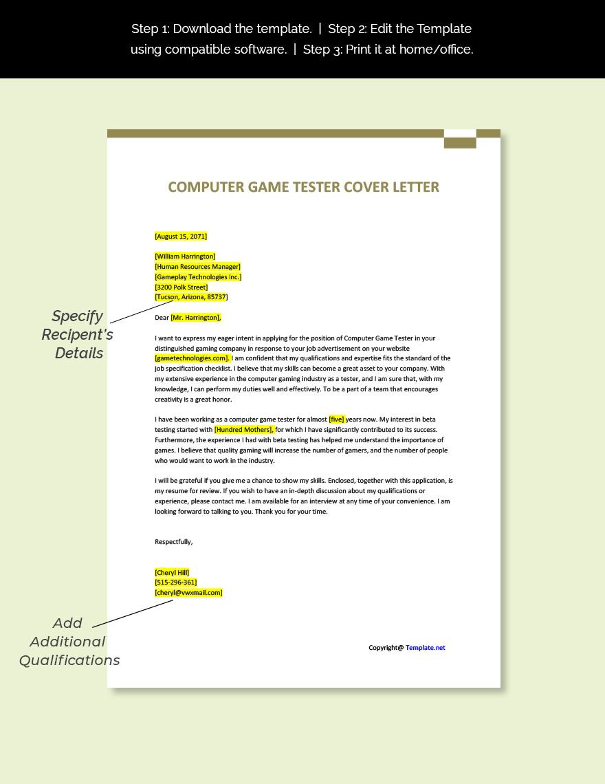 cover letters for game testing