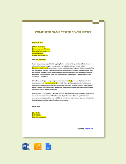 cover letters for game testing