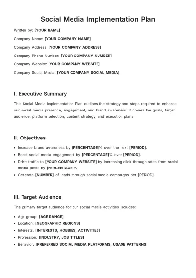 Free Social Media Implementation Plan Template to Edit Online