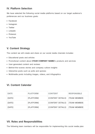 Free Social Media Implementation Plan Template to Edit Online