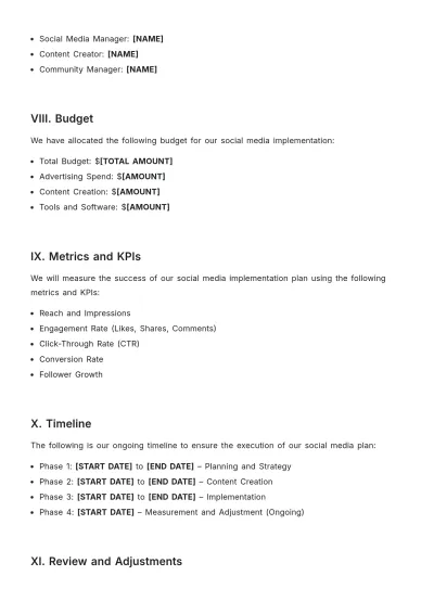 Free Social Media Implementation Plan Template to Edit Online