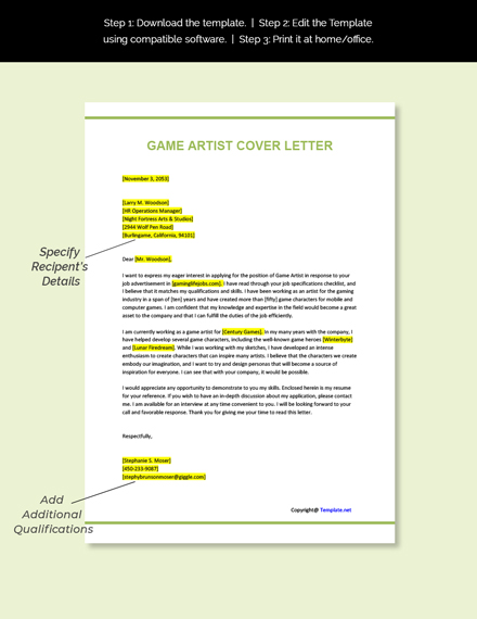 cover letter game designer