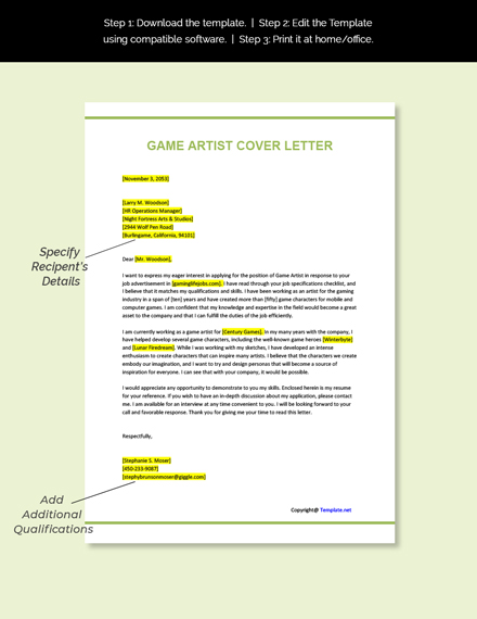 game designer cover letter