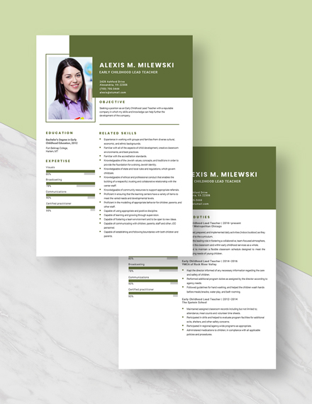 Early Childhood Lead Teacher Resume Download