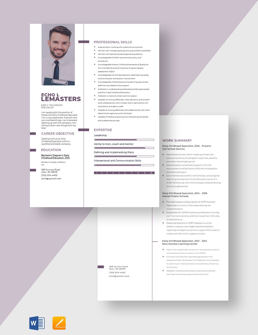 Free Early Childhood Specialist Resume Download In Word Apple Pages 