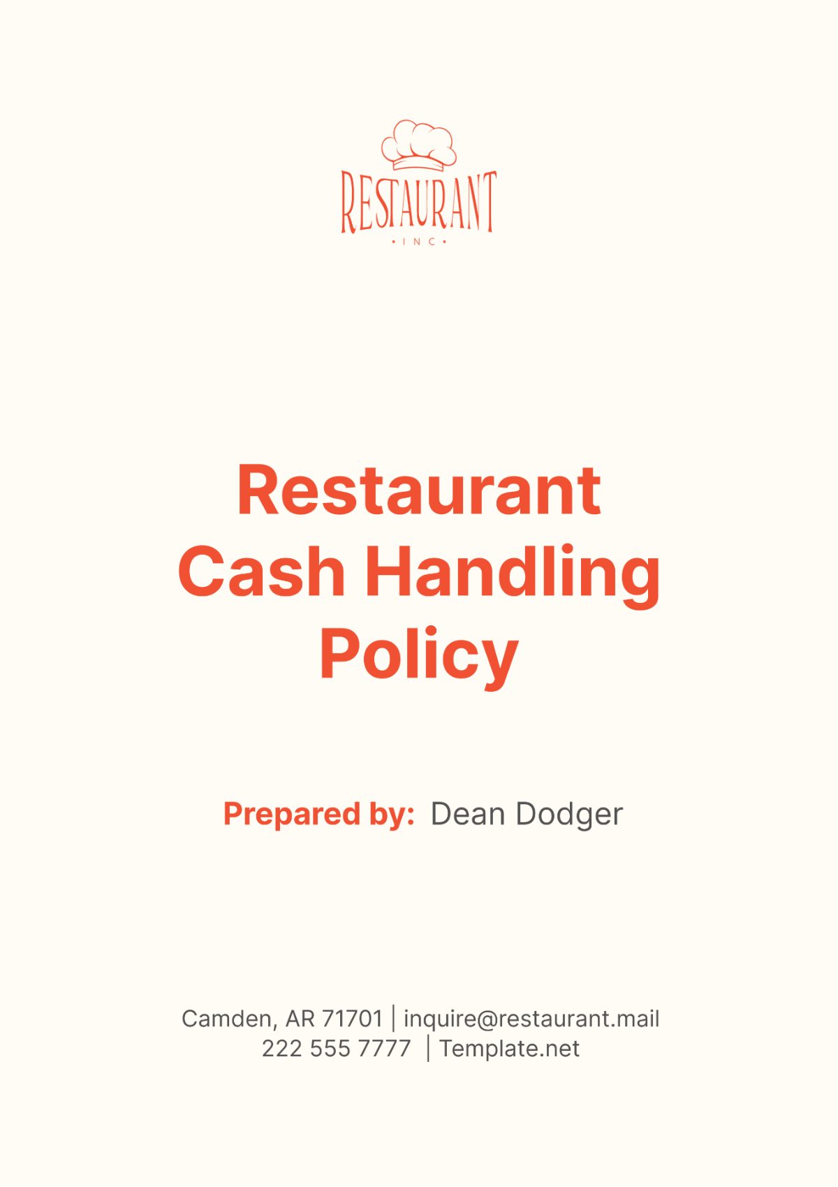 Restaurant Cash Handling Policy Template