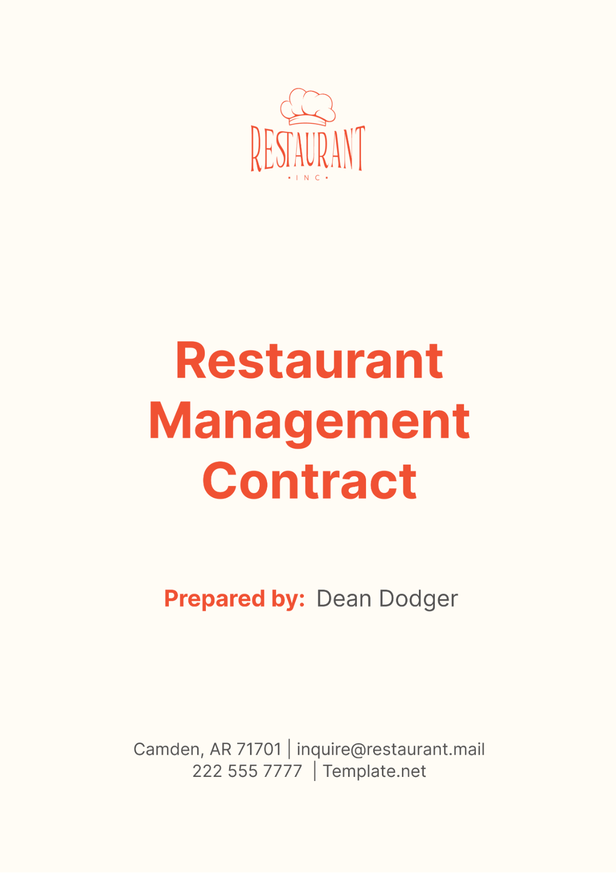 Restaurant Management Contract Template