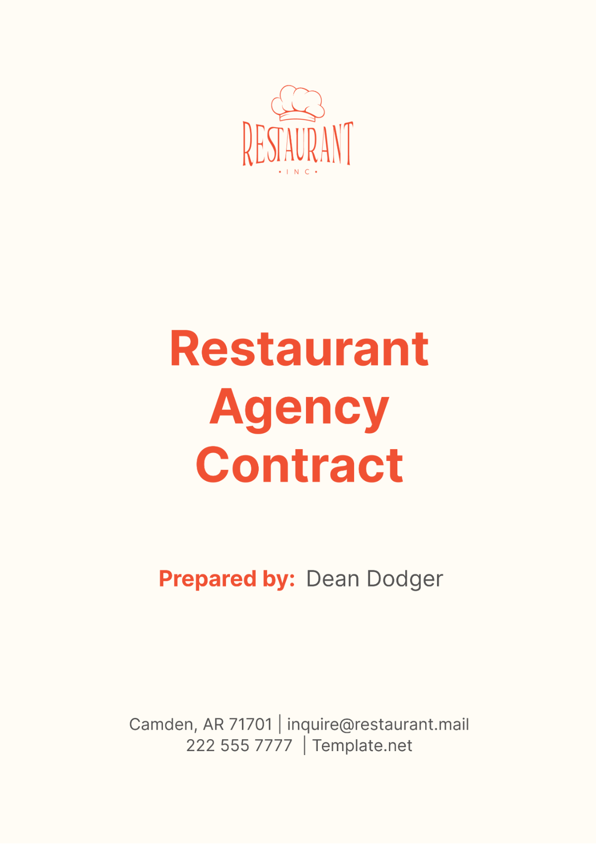 Restaurant Agency Contract Template