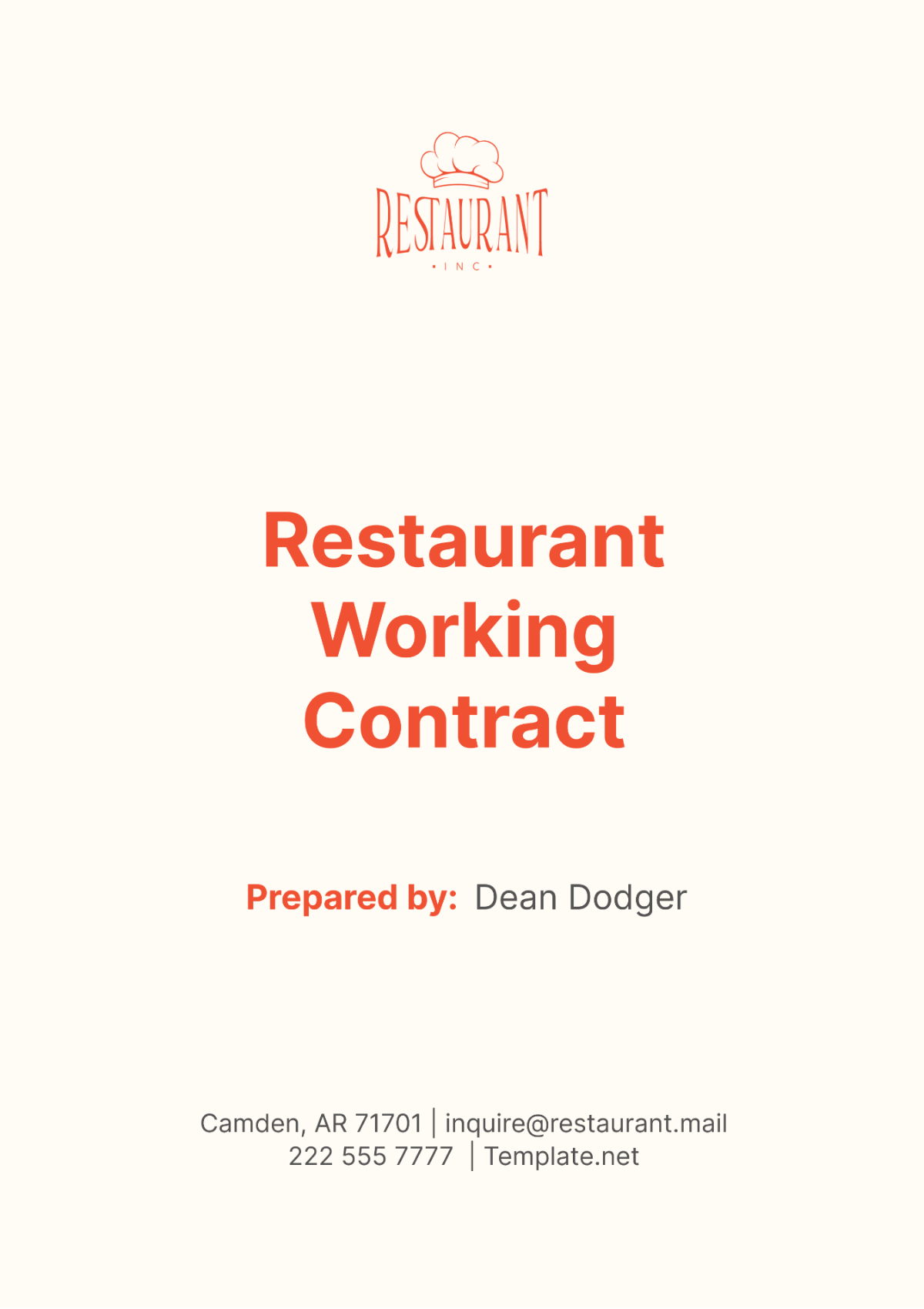 Restaurant Working Contract Template