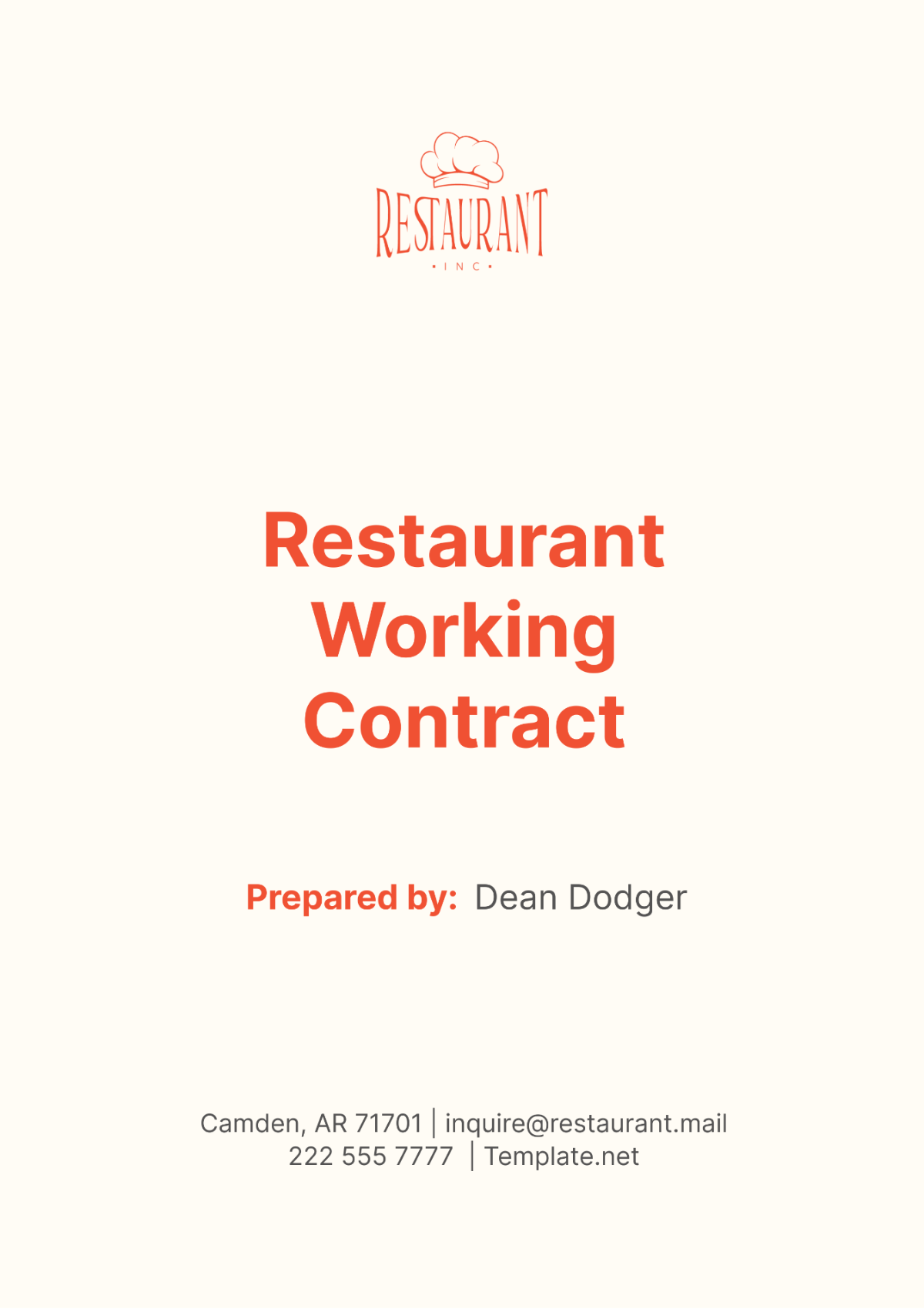 Restaurant Working Contract Template - Edit Online & Download