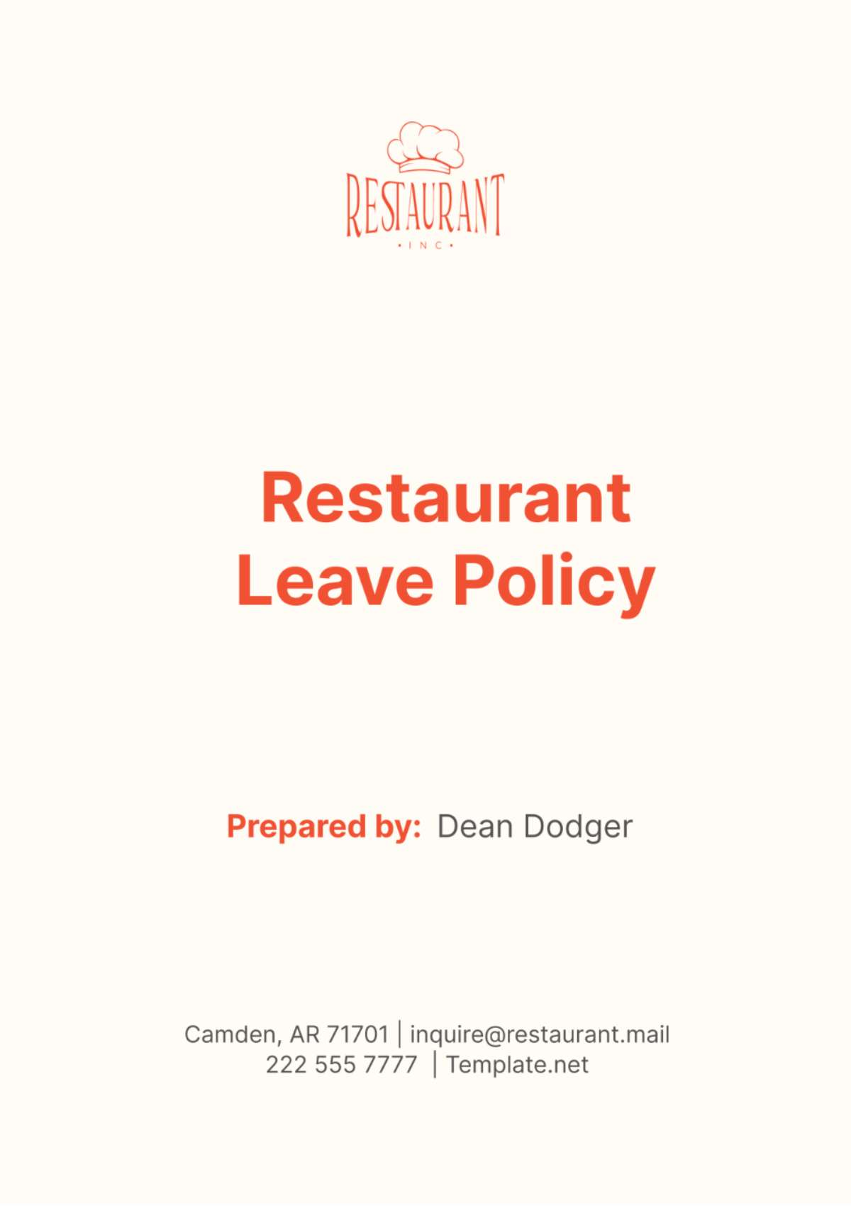 Restaurant Leave Policy Template