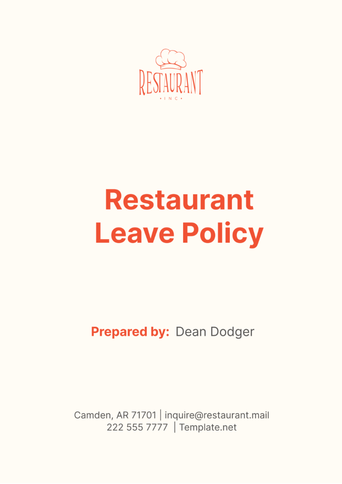 Restaurant Leave Policy Template - Edit Online & Download