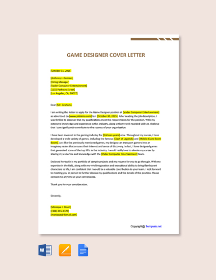 cover letter gaming industry
