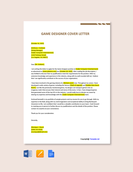 application letter for game developer