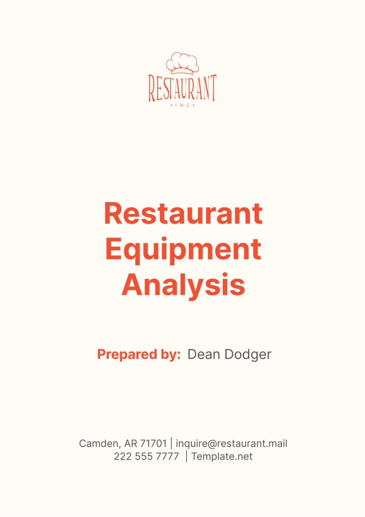 Free Restaurant Equipment Analysis Template