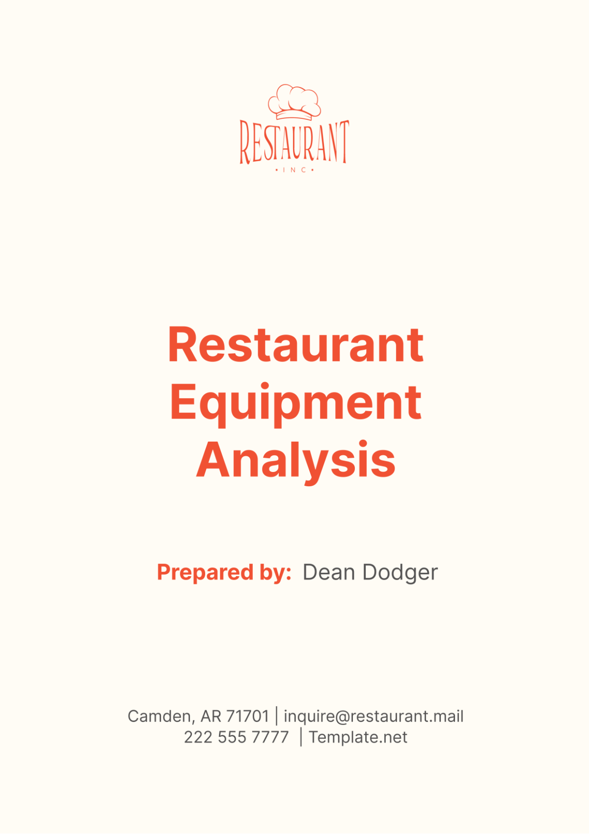 Restaurant Equipment Analysis Template - Edit Online & Download