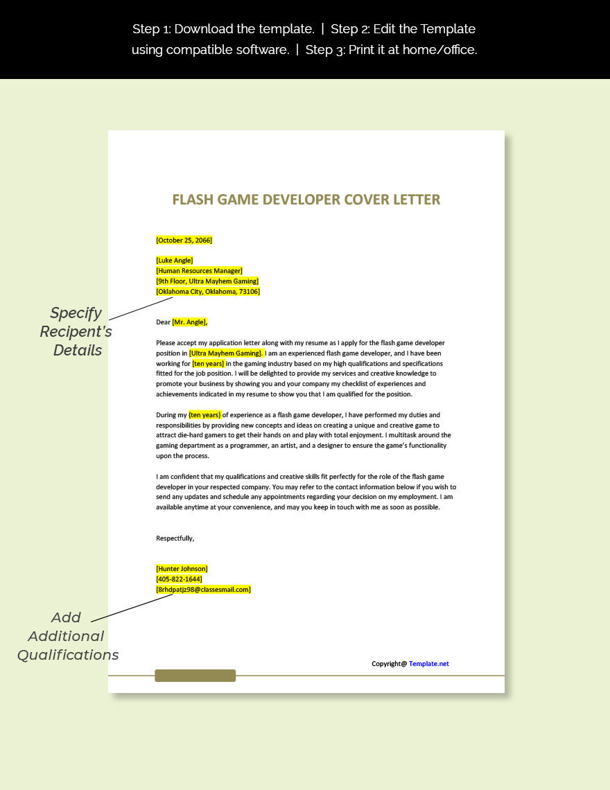 Flash Game Developer Cover Letter