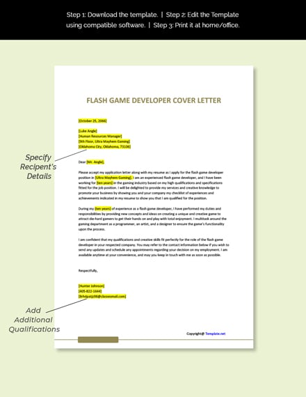 Free Flash Game Developer Cover Letter Template Google Docs Word Template Net