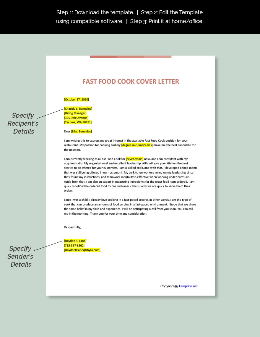 Fast Food Cook Cover Letter