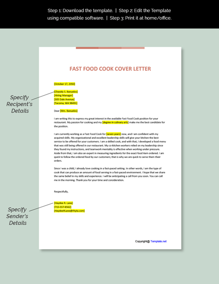 Fast Food Cook Cover Letter Template