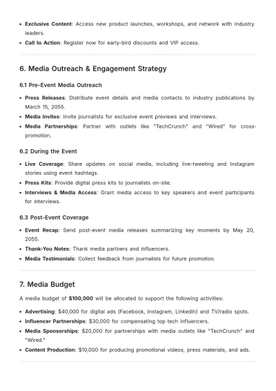 Free Event Media Plan Template to Edit Online